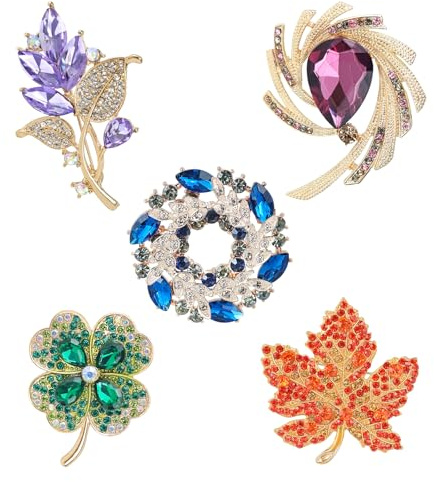 YUUTIAL Crystals Brooches for Women Girls 5 Piece Set,Elegant Shining Rhinestone Flower Brooch Pins with Jewellery Bags,Jewellery Gifts for Valentine's Day Anniversary Holiday