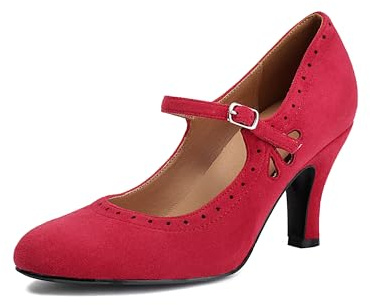 graceretro Donne Mary Jane Teardrop carino chiusura punta rotonda vintage anni '50 tacchi retrò anni '20 pompe vittoriane anni '30 scarpe, Colore: rosso, 40 EU