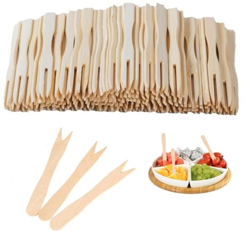200pcs 88mm Wooden Forks Party Picnic Disposable Cutlery for Chips and Snacks