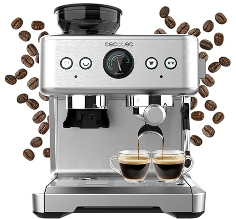 Cecotec Cafetera Express 20 Bares Power Espresso 20 Barista. 2250W, Manómetro, 2 Thermoblocks, Vaporizador Orientable, Depósito de Café en Grano y Molinillo con 20 Niveles