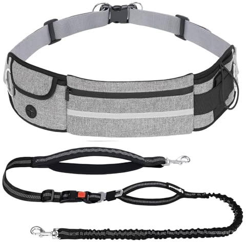 Pecute Correa para Perro Manos Libres con Bolsa, riñonera con Almohadillas Suaves, Asas Acolchadas Dobles y elástico Que Absorbe los Golpes para Caminar, Senderismo, Entrenamiento, Correr
