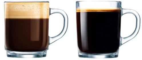 UNIQUE HOME LIVING Glass Coffee Cups Set of 2 Latte Glasses, 230ml Coffee Mugs, Stackable Glasses with Handle for Tea Cappuccino Latte Mocha Hot/Cold Drinks, Tempered Glass Tea Cups, Dishwasher Safe