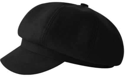YAUOIPI Baker Boy Cap Hat for Women Girl, Retro Peaked Ivy Newsboy Paperboy Beanie Beret, Gatsby Cabbie Painter Hat, Visor Beret French Flat Caps (UK, Alpha, One Size, Black)
