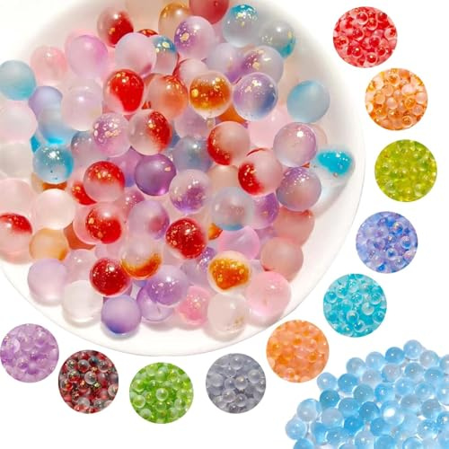Jiahuade 100 biglie di vetro colorate, 10 mm, per bambini, gioco di marmotta, giocattolo decorativo in vetro trasparente, realizzato a mano, gioco di marmi colorato per ragazzi e ragazze