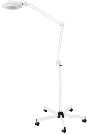 EasegantEl Lampada d'ingrandimento, LED lampada da scrivania a unghie, ingrandimento 5x, lente in vetro 125 mm, con base girevole a 5 ruote, design regolabile a 360°, ideale per salone per unghie, fai