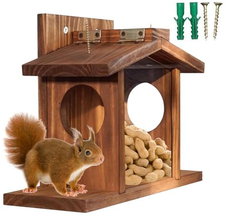 Alimentador al aire libre ardillas Recipiente de madera con alimentación de