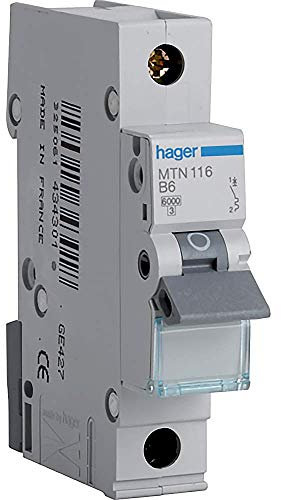 Hager MTN116 Miniature Circuit Breaker, 1 Pole, 1 Module, Type B, 6 kA Breaking Capacity, 16 A Current