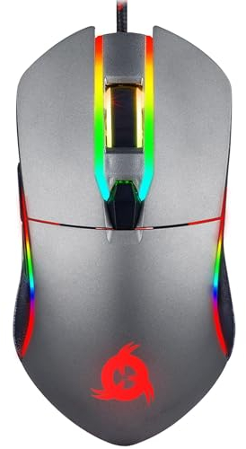 KLIM Aim Gaming Maus RGB Gamer Maus 7000 DPI - Ergonomische RGB Chroma Computermaus mit Kabel für Rechts- und Linkshänder - PS4-Gaming Mouse, Laptop und Desktop-PC + optische Präzisionsmaus - Grau