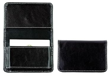 DELMON VARONE - Personalisierbares Visitenkartenetui XXL aus Premium Vintage Anilin Leder schwarz, Visitenkarten Etuis mit 1 großen Faltentasche für 40-50 Karten, Kartenetui für Damen & Herren