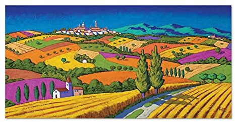 Giallobus - Quadro - Stefano Calisti - Montagne verdi con campi e alberi - Vetro acrilico - 100x50 - Pronto da appendere - Quadri moderni per la casa