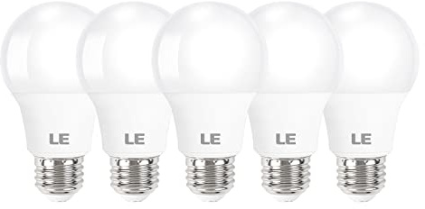 LE LED Light Bulbs 60 Watt Equivalent, 9W 800 Lumens Non-Dimmable, Daylight White 5000K, A19 E26 Standard Medium Base, 10000 Hour Lifetime 5 Count (Pack of 1)
