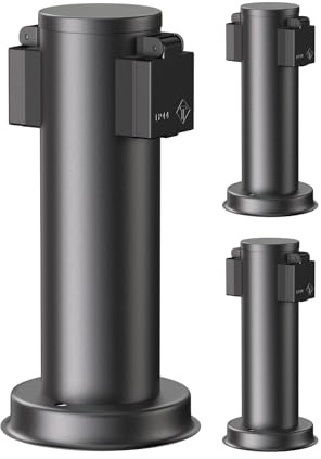 ledscom.de 3 uds. Portalámpara de jardín PORU para Exterior, IP44, 2 vías, Acero Inoxidable, Negro, Redondo, 27 cm