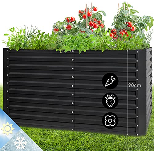 blumfeldt Hochbeet High Grow Straight Material: verzinkter Stahl. Durchmesser: 0,6 mm. Rostschutz. 4X Aluminium Schutzleisten. Maße: 200 x 90 x 100 cm. Volumen: 1800 l. Anthrazit.
