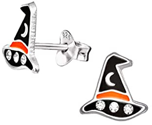 Boucles d'oreilles en argent sterling 925 avec chapeau de sorcière d'Halloween