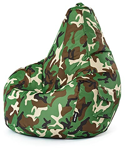 Green Bean© Pouf avec Dossier 80x70x90cm - Gaming Chair avec Remplissage 230L Doux Moelleux Lavable - Bean Bag Coussin de Sol Lounge Chair Fauteuil Relax Gamer Siège de Gaming Camouflage Vert