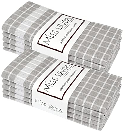 Miss Savon Geschirrtücher - 10er Set Geschirrhandtücher Grau Baumwolle Küchenhandtücher Küchentücher Vintage & Deko Handtücher für die Küche kariert