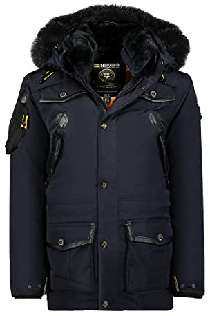 Geographical Norway Acrobate herr - Parka Caldo Uomo Per L'Autunno-Inverno - Cappotto Impermeabile Cappuccio - Giacca Antivento Calda Uomo - Abito Ideale Per Gli Uomini, Marinblå, 3XL