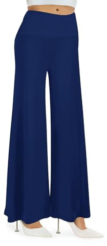 Cegerne Pantaloni da Donna Pantaloni Palazzo Elasticizzati a Gamba Larga a Vita Alta, Blu Navy, XL