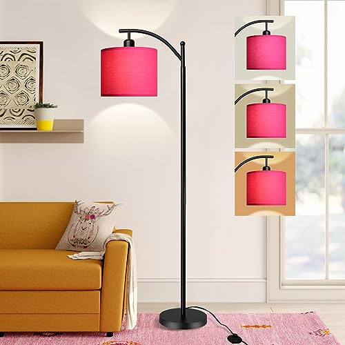 Depuley Golvlampa modern vardagsrum golvlampa, 3 färgtemperaturer båglampa sovrum med E27 glödlampa fotströmbrytare, tygskärmsdesign 156 cm för studio, sovrum, arbetsrum, kontor