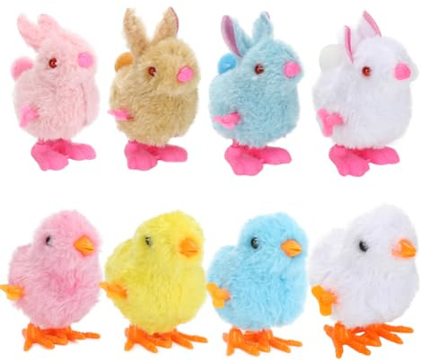 Meleager 8 Pcs Poussin Lapins Paques Remonter, Poussin Sauteur, Peluche Poussin Mecanique, Peluche Paques, Decoration Paques, Cadeau Paques Enfant