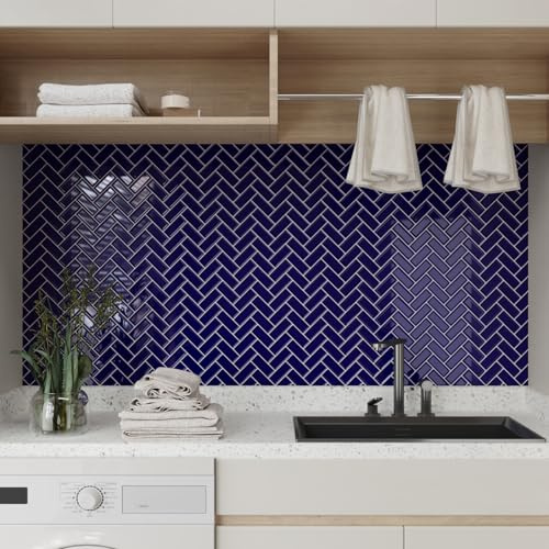 CRE8TIVE Navy Blue Peel and Stick Wall Tiles 16 Sheets Backsplash for Kitchen Waterproof Stick on Tiles for Bathroom 3D Self Adhesive Wall Tiles Sink Splashback Laundry Room Stairs 30.5cm x 30.5cm