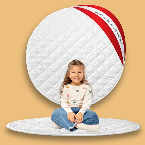 LIONHERZ® runde Spielmatte 110cm [1cm dick] weiche Spieldecke für Kinder| gepolsterte Bodenmatte für Spielzelt/Spielhaus/Tipi| abgesteppte Einlage/Unterlage| Krabbeldecke, Teppich Kinderzimmer (Weiß)