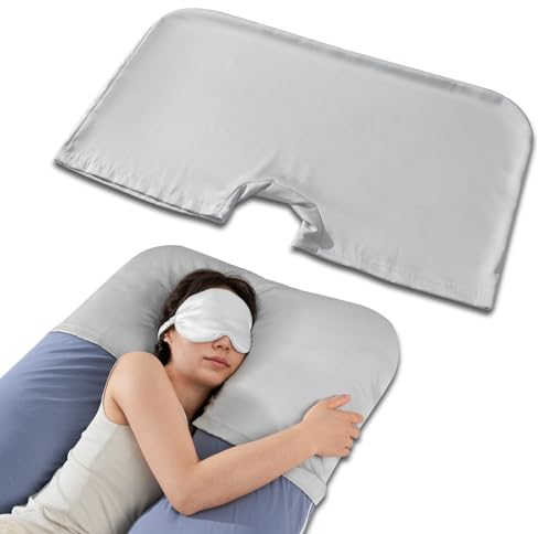 QUEEN ROSE Pregnancy Pillow Cover, Satin Pillowcase for Maternity Body Pillows, Cooling Replacement Case for Sleeping, Fits U & C Pregnancy Pillows, Headrest Cover Only, Grey