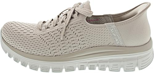Skechers Women's Graceful First Blush Slip-On Sneakers, Taupe Knit, 5 UK