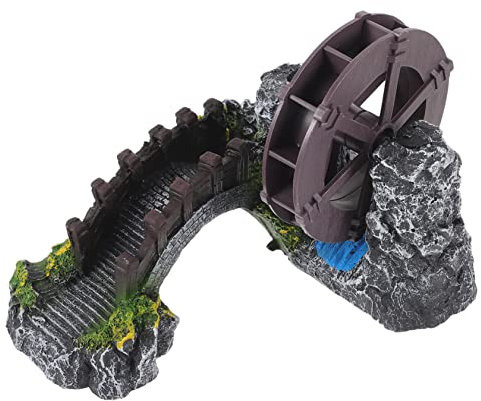 Gogogmee Pont D'aquarium Décoratif Roue à Eau Rotative Petite Taille, Ornement Paysager sous-Marin, Pompe à Oxygène Naturelle pour Aquarium, Sculpture Pierre Artificielle