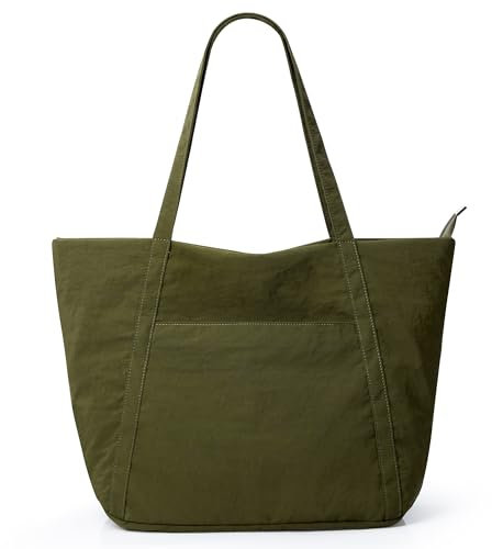 KALIDI Large Tote Bag for Women, Lightweight Handbag with Zip Work Bag with Compartments Stylish Shoulder Bag for Travel School Beach Daily Army Green