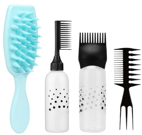 Applicateur Huile Cheveux, 4 pièces Flacons Applicateurs D'huile Capillaire, Flacon Applicateur De Peigne De Ra-cine, avec brosse à Shampoing, pour Coloration Capillaire et Traitement du cuir chevelu