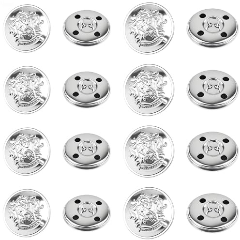 16 botones de metal para chaqueta con vástago para chaqueta, botón de repuesto para pantalones vintage plateados, de metal para mujer y hombre, uniformes, abrigos de 18 mm, 20 mm, costura redonda