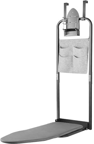 Seiritex Over the Door Ironing Board 13x36 inches with Iron Holder and Pocket Storage Bag, Hanging Iron Board for Home Laundry Room, Black