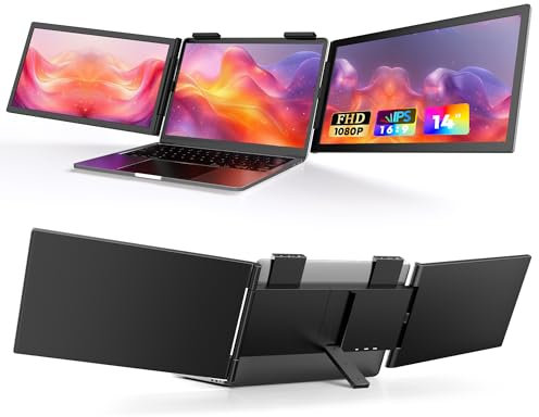 MAGICRAVEN Monitor Portátil Triple, 14 FHD 1080P IPS Extensor Pantalla Portátil Ordenador con Soporte, USB C Monitor Laptop Plug and Play Funciona con 14-16.5 Windows, Mac, Chrome, Switch, PS45