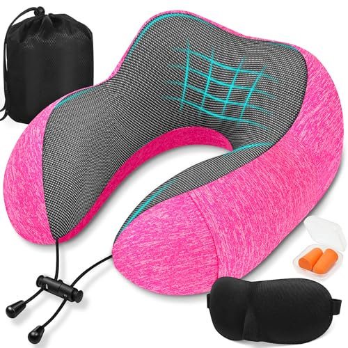 SOMLAW Nackenkissen Flugzeug, Reisekissen Memory Foam, Nackenhörnchen Erwachsene, Nackenkissen Reise mit 3D-Schlafmaske, Ohrstöpsel, Tasche Ideal für Reisen, Flugzeug, Büro, Auto, Zug