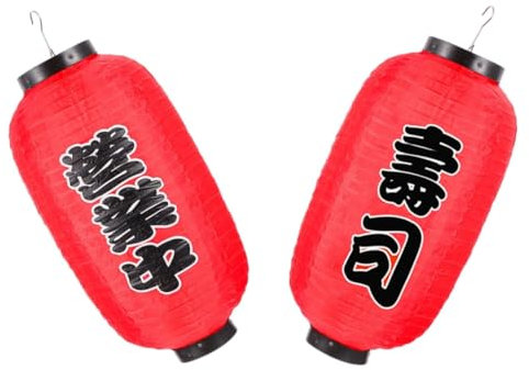 TEHAUX Lanterna Per Sushi Rossa Tradizionale in Stoffa Resistente All'acqua Gancio Per Ristorante Giapponese Da Esterno 2 Pezzi Decorazioni Ambientali Per Locali