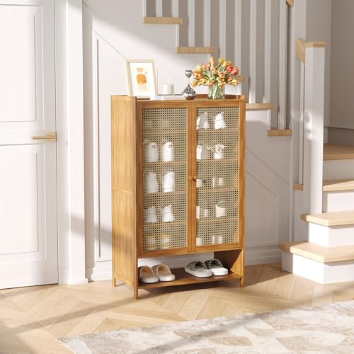 Warmiehomy Shoe Cabinet with Doors for Hallway, Freestanding 6-Tiers Shoe Storage Cabinet for Entryway, Living Room, L58 x W33 x H98cm