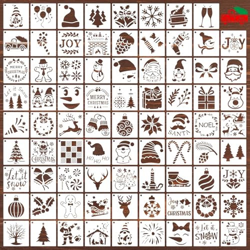 80 Plantillas Navideñas, Plantillas Reutilizables con Motivos Navideños | Copos de nieve, plantilla para manualidades DIY, juego para decorar paredes y rocas