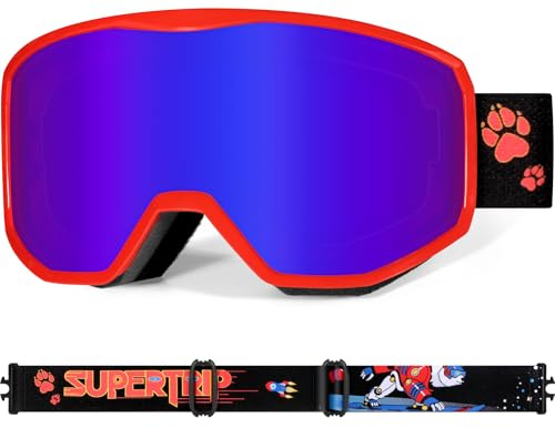 Supertrip Maschera da Sci Bambino, Occhiali da Sci snowboard Anti 400UV Anti Nebbia per bambini e bambine dai 6 ai 14 anni, maschera da snowboard compatibili con i caschi