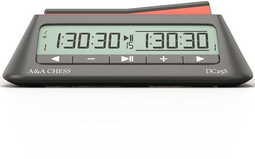 A&A Digital Chess Clock Timer with 36 Tournament Modes, Stylish Minimalist Design with Rocker, Portable Timer for Chess & Board Games (Black)