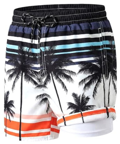 Hoseay Maillot de Bain Enfants Séchage Rapide 2 in 1 Short Bain 7-13 Ans | Doublure Compressive et Poche, Respirant, Cordon Ceinture Élastique, Pantalon de Surf, Piscine, Rafting, Détente