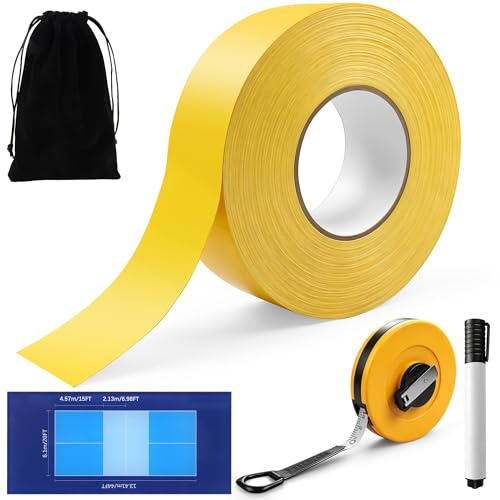 Windspeed Nastro adesivo per pickleball, 80 metri, senza residui, per kit di marcatura del campo, con metro a nastro, pennarello, scheda guida, borsa per riporre oggetti