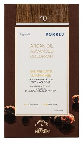 KORRES Argan Oil Colorant – ammoniakfreie Haarfarbe mit Bio-Arganöl Mittelblond 7.0– 100% Grauhaarabdeckung & vegan für ein langanhaltendes Farbergebnis