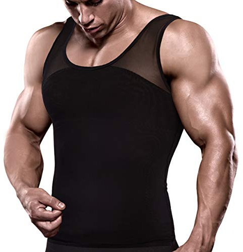 VENI MASEE Slim Men's Compression Shirt to Hide Gynecomastia Moobs Chest Slimming Body Shaper Undershirt,