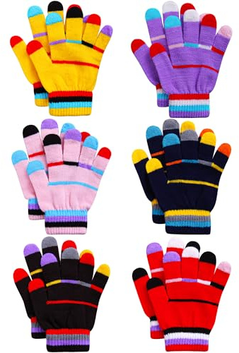 Cooraby 6 Pairs Kids Magic Gloves Warm Winter Toddler Gloves for Boys Girls