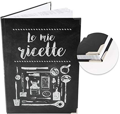 Logbuch-Verlag Livre de recettes vide LE MIE RICETTE - Avec titre italien - Livre de recettes à écrire soi-même - Format A4 - Noir et blanc