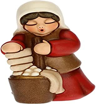 THUN - Statuina Presepe Lavandaia - Decorazioni Natale Casa - Linea Presepe Classico, Variante Rossa - Ceramica - 5,5 x 5,8 x 8 h cm
