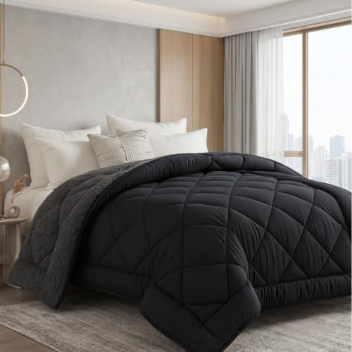 SAMPUR - Couette Sherpa | Sensation Laine et Cosy | Surpiquage Innovant | Réversible été Hiver | Isothermique | Grise | 140 x 200 cm