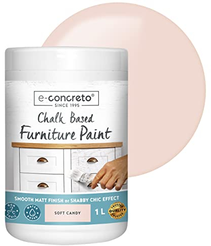 e-concreto Furniture Chalk Paint 1L, Shabby Chic or Matt Smooth Touch Finish | Chalk Paint + Stirrer (Chalky Pink)