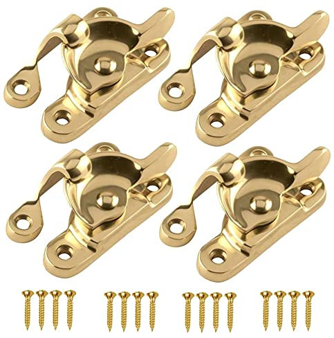 TERF® Heavy Duty Polished Brass Sash Window Fitch Fastener With Fixing Screws For Wood Aluminium UPVC Vinyl Frames - Pack of 4